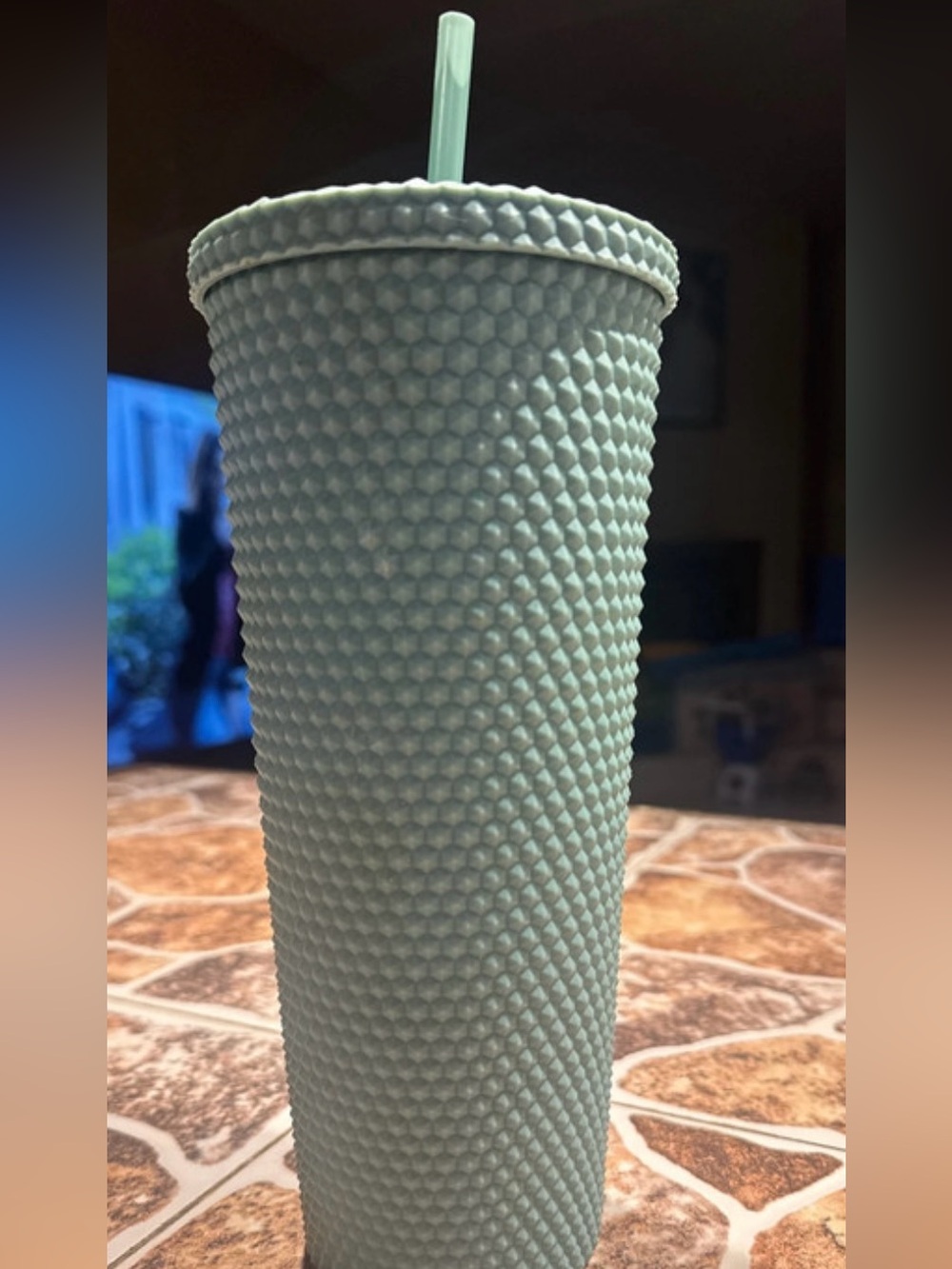 Textured Tumbler with Straw. 4 different ones. Black,sage green, pink and purple